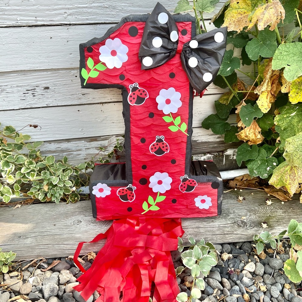 Ladybug Number One Piñata party decoration